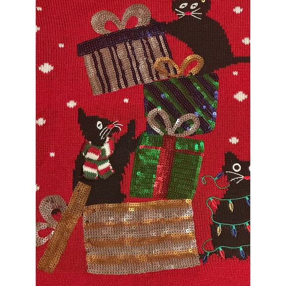 The Karen Scott black cat Christmas Tree Red Sweater 2x crew neck long sleeves - Picture 6 of 8